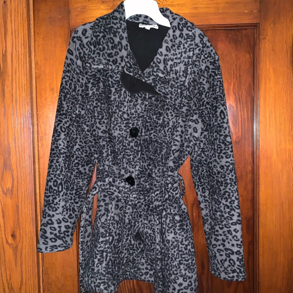 Leopard print coat.